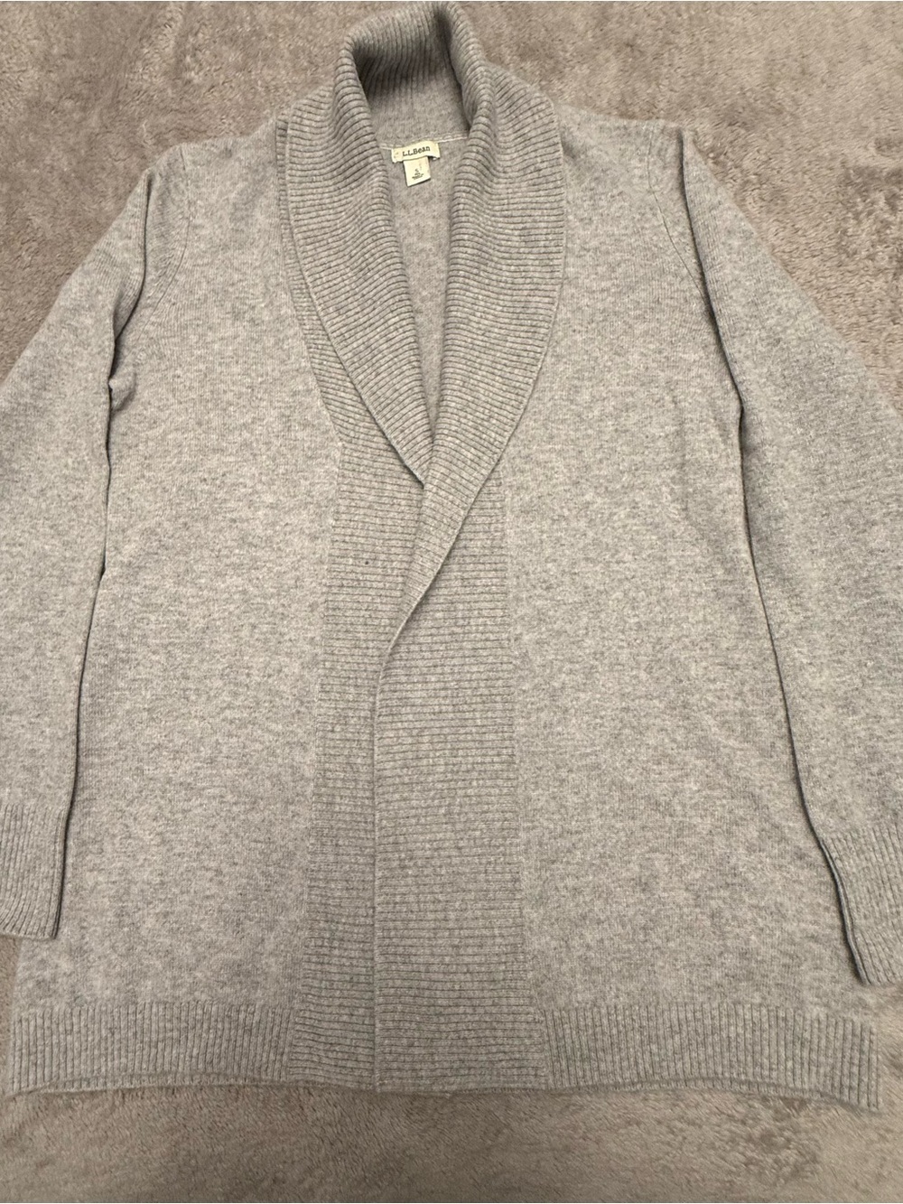 L.L.Bean Gray 100% Cashmere Knit Cardigan Sweater Shawl Collar Open S
